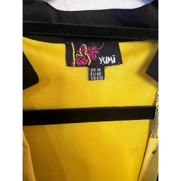 Yumi Yellow Dress Size 8/10 Animal Print with Black Accents Bow Whimsical - Picture 3 of 6